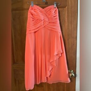 David's Bridal Strapless Coral Dress